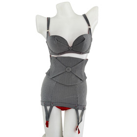 AGENT PROVOCATEUR Tweed Set THORA Pin-Up Bra Garter Belt WASPIE 34C M L 3 4 y2k