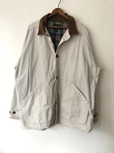 VTG 90s J Crew Barn Plaid Lined Corduroy Collar Button Up Jacket White Large - Picture 1 of 14