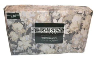RALPH LAUREN Edouard Grey Beige Floral FULL/ QUEEN Duvet Cover Set NEW 3P COTTON - Image 1 of 4