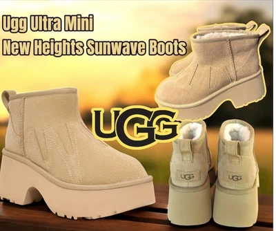 Botín UGG para mujer Ultra Mini nuevas alturas onda de sol gamuza beige talla 9 nuevo sin caja Foto 1 de 4