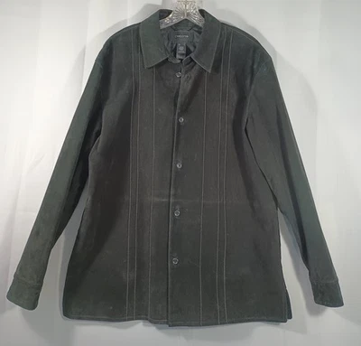 Claiborne Men's Large Black Suede Jacket Button Front Retro MINOR Wear FAST Ship - Image 1 of 4