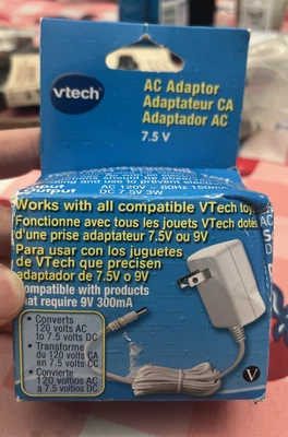 VTech White AC Adaptor DC 7.5V 3W Converts 120 Volts Model 80-087700 Used. - Image 1 of 3