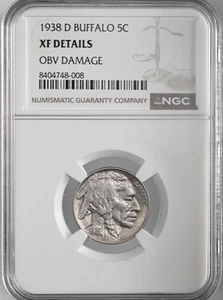 1938-D  5C BUFFALO NICKEL  DENVER MINT  NGC XF DETAILS "OBV DAMAGE" #8404748-008 - Picture 1 of 4
