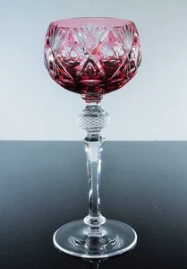 LARGE 1 WINE GLASS CRYSTAL CHALICE DOUBLE COLOR PURPLE BOHEMIAN WMF CABINET - Picture 1 of 18