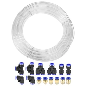 Pneumatic 10mm OD PU Air Hose Tubing Kit 10 Meters Clear with 14 Pcs Fittings - Picture 1 of 7