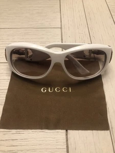 Vintage Gucci Sonnenbrille Weiß Braun Bambus Gold Horsebit Top Zustand - Bild 1 von 9