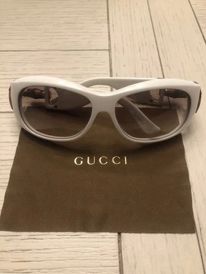 Vintage Gucci Sunglasses White Brown Bamboo Gold Horsebit Excellent Condition - Image 1 of 4