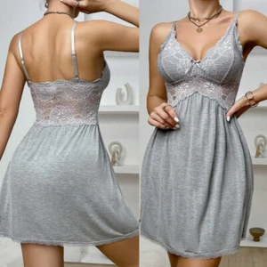 Women Babydoll Nightgown Chemises Lace Modal V-Neck Sleep Dress Sexy Lingerie - Picture 1 of 21