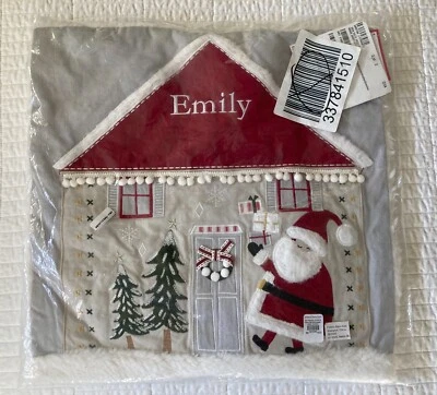 Funda falsa de almohada Pottery Barn Kids noche antes de Navidad monograma EMILY NUEVA  Foto 1 de 4