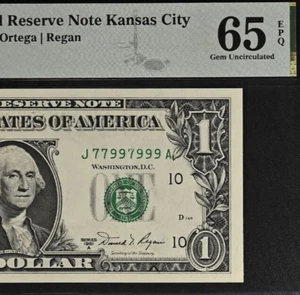 1981A $1 Federal Reserve Note PMG Gem 65EPQ- Fancy Serial Number 77997999 - Picture 1 of 3