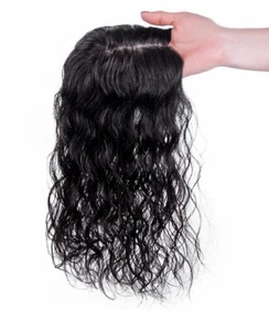 Seamles Curly Wavy 100% Remy Human Hair Topper Cover Loss Hair Top Piece Wiglet - Picture 1 of 18