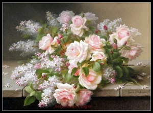 Lilacs and Roses II - Chart Counted Cross Stitch Patterns Needlework DMC color - Picture 1 of 2