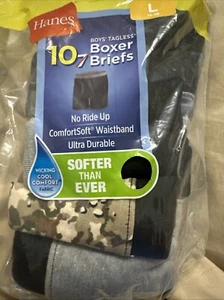 NEW 10 Pair Hanes Boy’s Solid Color & Pattern Boxer Briefs Sz Large 12-14 - Picture 1 of 3