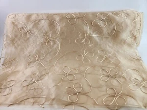 Embroidered Scroll Filigree Sheer Curtain Overlay Fabric Champagne 118" Wide BTY - Picture 1 of 7