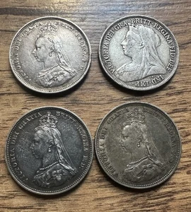 Victoria 4 Silver Shillings - Picture 1 of 2