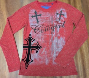 T-shirt grafica Rock & Roll Cowgirl L rossa con perline in velluto stile afflizione incrociata - Foto 1 di 14