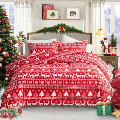 Reversible Christmas Comforter Set, 3-Piece Queen Size, Snowflake & Deer Design - Image 1 of 4