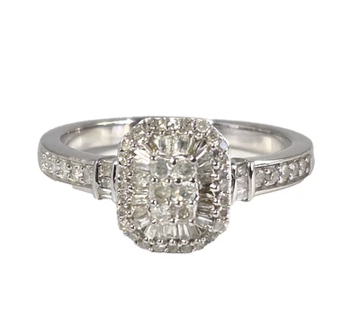 Anillo de diamantes blancos naturales genuinos talla 7 rodio sobre plata de ley 0,35 cwt. Foto 1 de 4