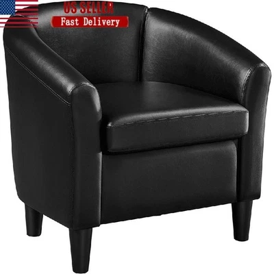 Silla de barril de cuero sintético reposabrazos curvo relleno de espuma 300 lb capacidad asientos interiores Foto 1 de 4