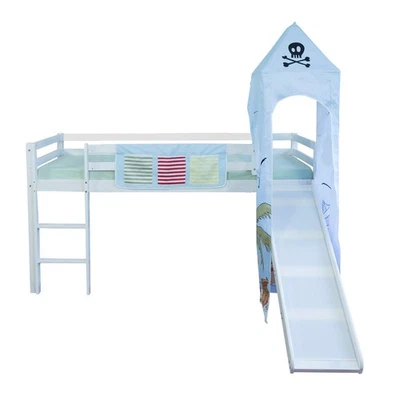 Lit D'Enfant Superposé 90x200 Mezzanine avec Toboggan Cadre de Bois Homestyle4u - Photo 1/4