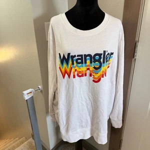 Wrangler Women's White Crewneck Sweatshirt Oversized Colorful Logo Spellout 1X - Picture 1 of 8