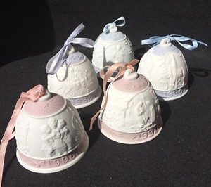 lladro Figurines Collectibles Retired Christmas Ornaments Bells Lot Of 5