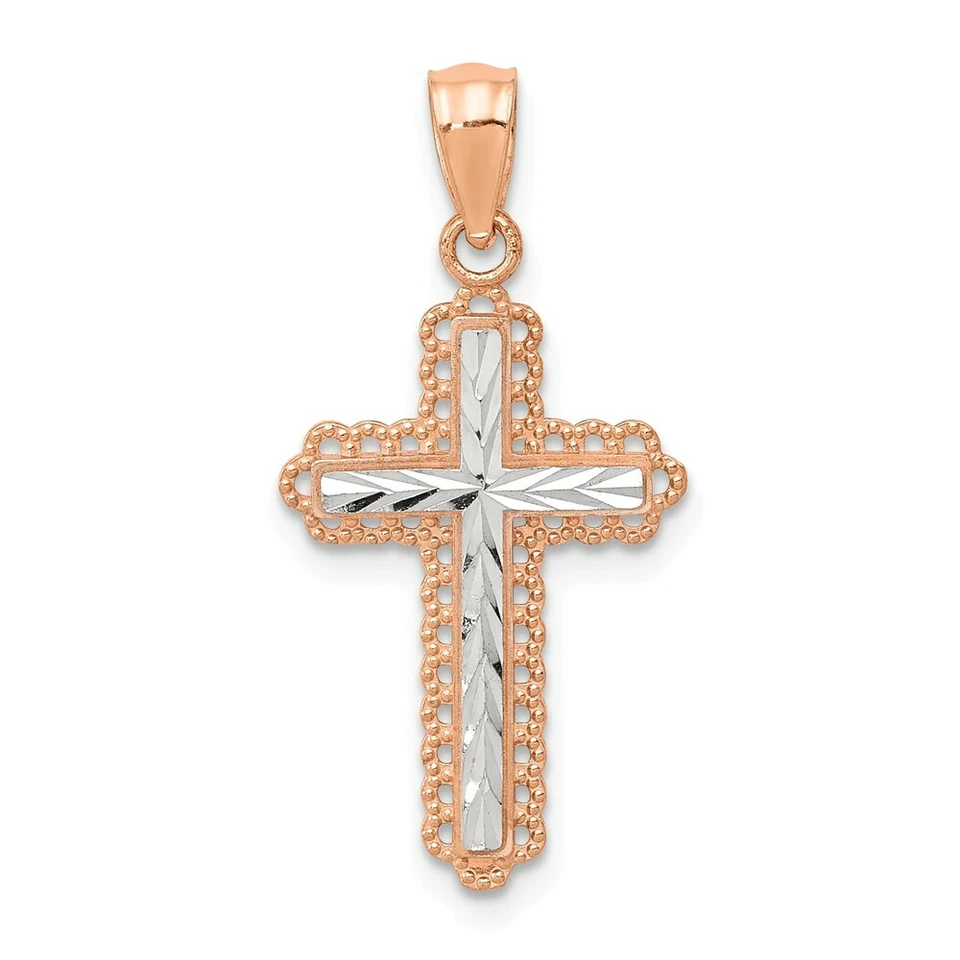 Goldia 14k Rose Gold Rhodium Diamond Cut Cross Pendant