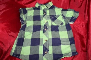 Arizona Jean Co  Blue And Lime Plaid Shortsleeved Flannel Boys Size 6 - Picture 1 of 3
