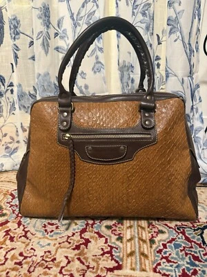 Bolso de Mano Grande Vintage FRANCESCO BIASIA Cuero Marrón Texturizado con Trenzas de Cuero  Foto 1 de 4