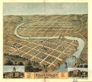 A4 Reprint of American Cities Towns States Map Frakfort Kentucky - Picture 1 of 1