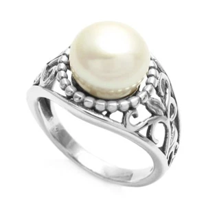 925 Sterling Silver Freshwater Pearl Vine Design Tapered Ring Size 5-10 - Picture 1 of 2