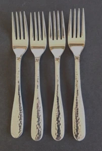Gibson HAMMERED Stainless 18/10 Glossy Flatware Salad Forks Set of 4 - Picture 1 of 2