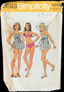 1973 Swimsuit 2pc Bikini, Optional Split Apron RETRO Simplicity Pattern XS/28" B - Picture 1 of 10