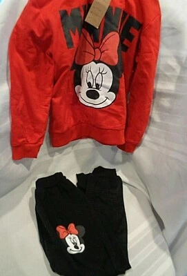 WALT DISNEY Minnie Mouse Algodón Niña Sudadera con Capucha y Pantalones de Sudadera a Juego Conjunto Talla 5 Foto 1 de 4