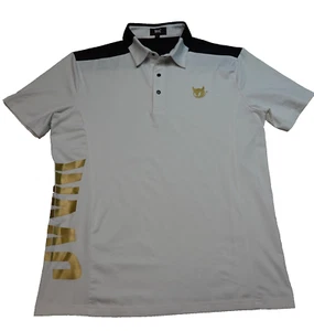 WAAC Polo Shirt Men's Slim Fit Large White Logo Short Sleeve Snap Golf Stretch - Picture 1 of 9