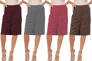 Pantalones cortos de tiro alto para mujer 2 bolsillos laterales cintura elástica trasera damas - Imagen 1 de 14