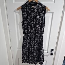 Hobbs Dress UK 6 Black White Floral NW3 Fit & Flare Collared Sleeveless Midi