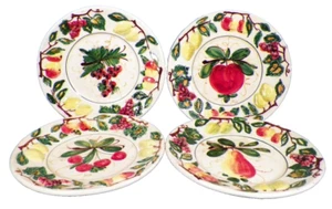4 Majolica Italy Fruit Plates Hand Painted W C G Vintage Art Pottery Apple Pear - Picture 1 of 7