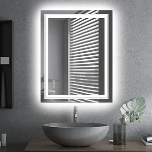 Rectangle LED Bathroom Mirror Front &Back Lights Wall Mounted Anti-fog Dimmable - Picture 1 of 18