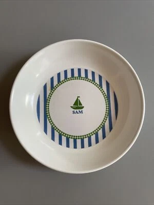 WACA SCHALE AUS MELAMIN 1788 SCHALE WEISS BLAU GRÜN MIT NAME SAM & SEGELSCHIFF - Bild 1 von 4