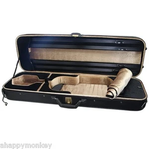 4/4 Full Size Oblong Violin Case Solid Wood Imitation Leather with Hygrometers - Picture 1 of 18