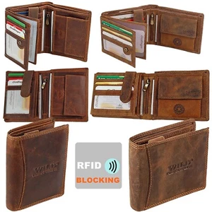 Herren Leder Geldbörse Echtleder Portemonnaie RFID-Schutz Geldbeutel Portmonee - Bild 1 von 21
