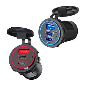 USB C Car Charger Dual 20W PD &18W QC3.0 Outlet Sockets for 12V 24V Boat RV - Picture 1 of 13