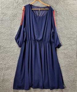 Chrissie Avella Womens Dress Plus Size 26 Navy Blue Cold Shoulder 3/4 Sleeve - Picture 1 of 13