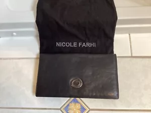 NICOLE FARHI BLACK SOFT LEATHER CLUTCH BAG WITH DUST BAG - Picture 1 of 12
