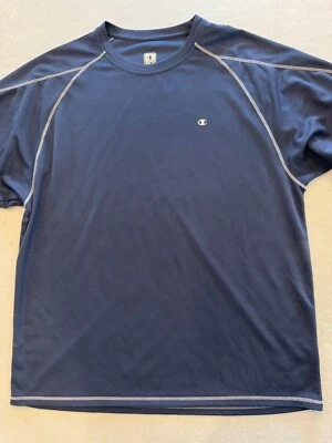 Camiseta Champion Para Hombres XXL Doble Seco Azul Reflectante Logo Gimnasio Pista Correr Camiseta Foto 1 de 4