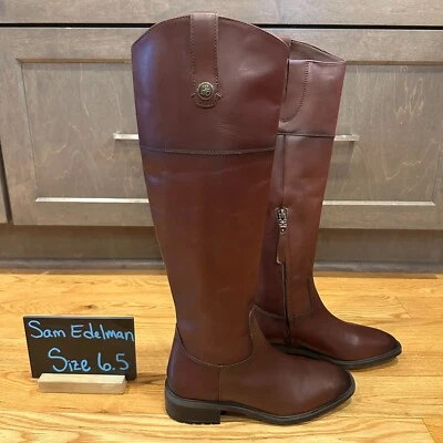 New NWOB Womens Sam Edelman Drina Brown Leather Knee High Riding Boots Size 6.5 - Image 1 of 4