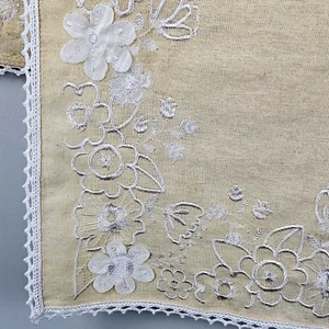 Secret Celebrity Table Runner Natural Ecru Lace Embroidery Woven Twill 14x70 - Picture 1 of 11