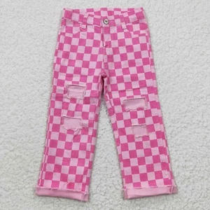 Pantalones de mezclilla a cuadros rosa blanco para niñas - Imagen 1 de 10