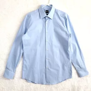 Boss Button Down Shirt Mens L 16.5 Light Blue Slim Fit Easy Iron Long Sleeve - Picture 1 of 9